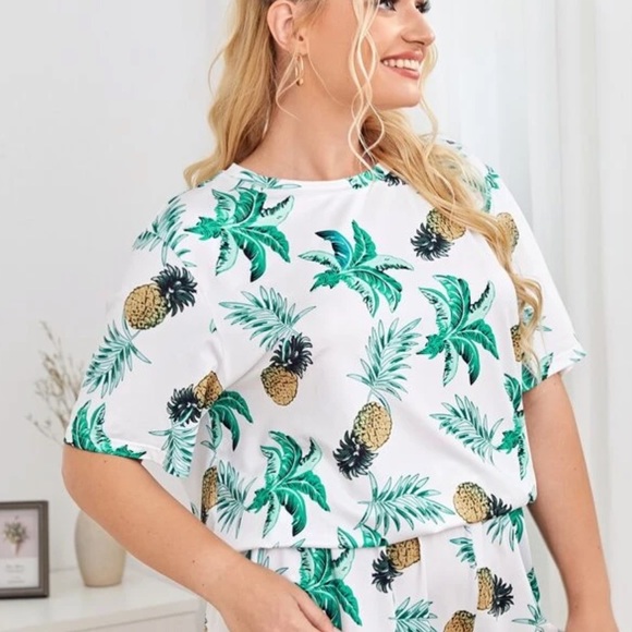 Plus Tropical & Pineapple Print Polyester Shirt - Picture 2 of 14
